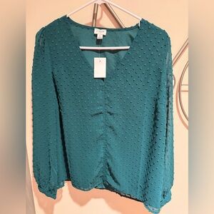 J. Crew Green Textured Polka Dot Women's Blouse, Size S